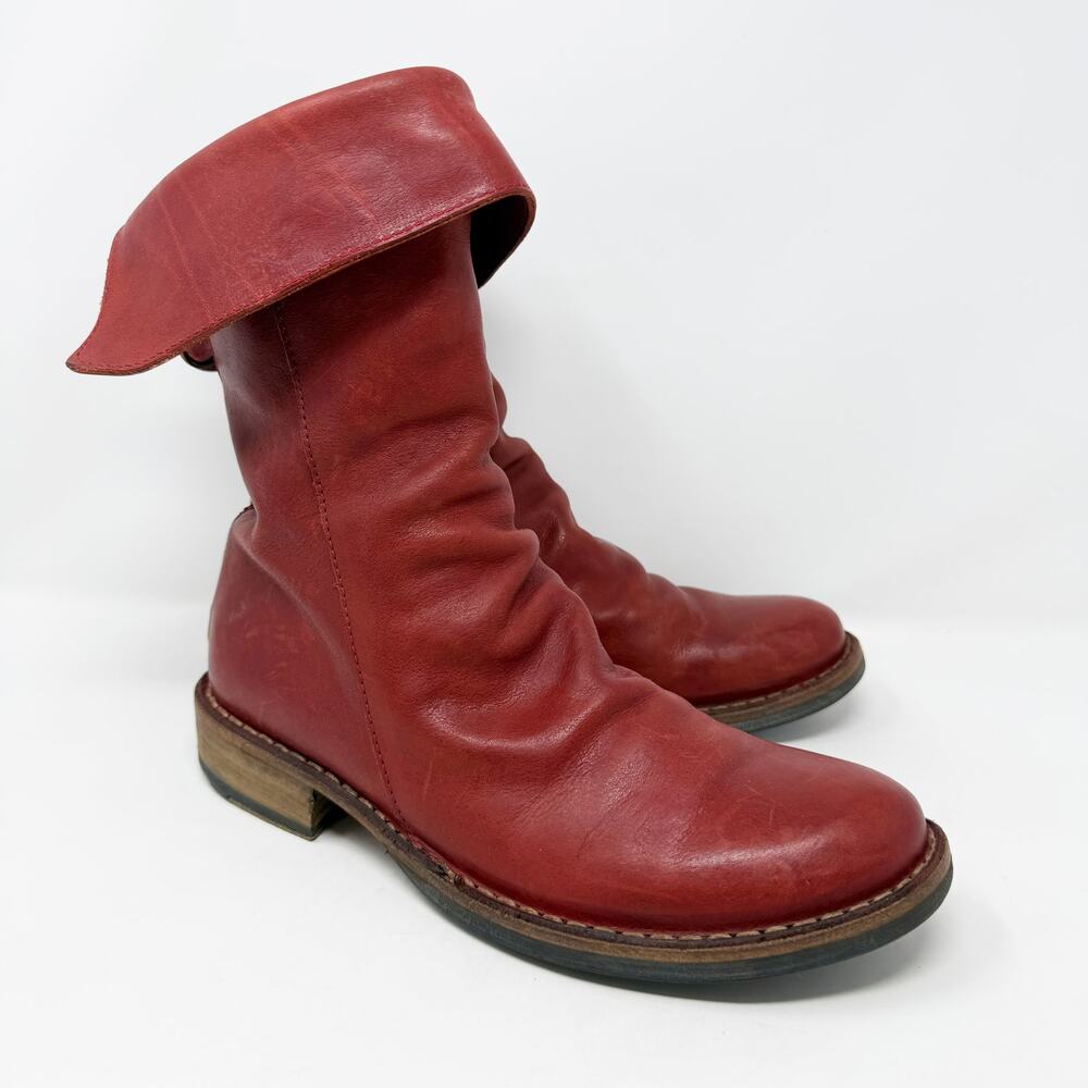 Fiorentini + Baker Red Leather Mid-Calf Boots Made in Italy Women's Size EU 38